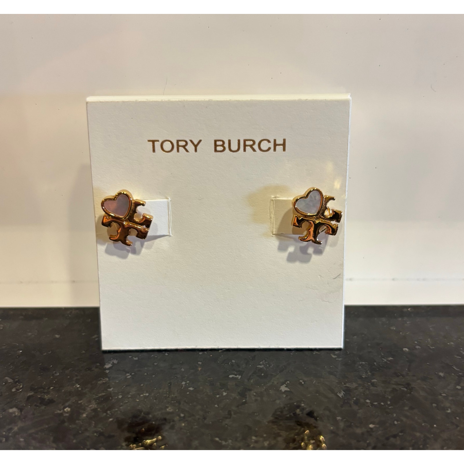 Tory Burch Kira Motherofpearl Heart Logo Stud Earrings